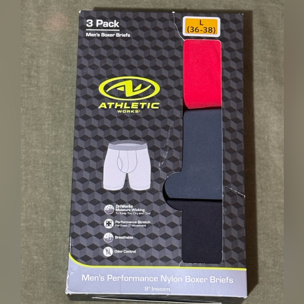 Athletic Works Men's Performance Boxer Briefs 3 Pack - Red, Gray, Black